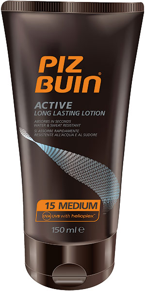 In 2009 the Swiss label Piz Buin - founded in 1938 and in 1962 inventor of the worldwide standard Sun Protection Factor (SPF) - presents with Piz Buin Active a new formula for long-lasting sun protection during outdoor activities. It comes as a spray and a lotion in SPF10, 20, 30. The spray withstands up to 80 minutes of sweat and water contact; perfectly made for jogging on the beach, water sports... You don't have to renew this sunscreen after each swim! 
