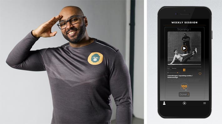 Images: (from left) Portrait of Skillbeast founder and personal trainer Otmane 'Oti' Kabietadiko. Right: Screenshot of the new fitness app 'Oti2Go' (launch on 10 January 2020).